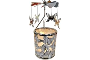 kingnero Butterfly Carousel Candle Windmill Rotating Rotary Candle Holder Spinning Tea Light Candlestick for home Decor