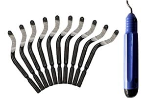 DXIA 11Pcs Hand Deburring Tool Set, 1xHandle and 10xBlades 360°Rotary Metal Replacement Deburr Blades, Practical Burr Remover Tool for 3D Prints, Pipe, Plastic, Aluminum, Copper, PVC and Steel