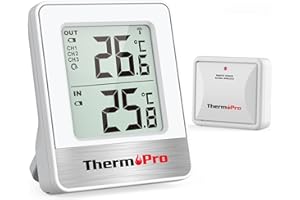 ThermoPro TP200C Station Meteo Interieur Exterieur Sans Fil, Thermometre Connecté avec Capteur de Température la Distance de Réception 150m, pour Terrasse, Jardin, Cave, LCD