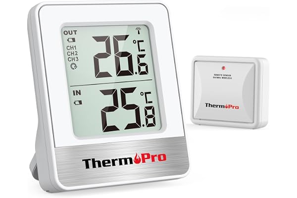 ThermoPro TP200C Station Meteo Interieur Exterieur Sans Fil, Thermometre Connecté avec Capteur de Température la Distance de Réception 150m, pour Terrasse, Jardin, Cave, LCD