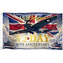 VJ Day 80th Anniversary Flag 2025 - 1,5 X 0,9 M, Mit Spitfire-Motiv - Gedenkfahne Für Den 80. Jahrestag Des Kriegsendes Im Pazifik