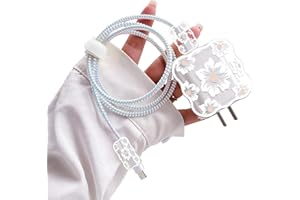 DIYGODY Série de Câbles Protection avec Motif Joli Camélia Blanc Fleur pour Chargeur d'iPhone, Forme de Vague Mignonne, Protecteur de Ligne Données pour USB, Attaque de Câble Chargeur Protecteur pour iPhone