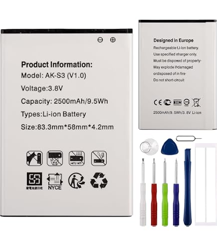 Batterie TECHTEK 2500mAh Pour Emporia Smart 3 Mini / Smart 4 – Li-Polymer 3,8V, Remplace AK-S3M-BC, Noire
