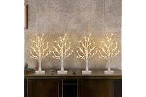 ‎DELICHTER DELICHTER 4er Set Lichterbaum mit 24 Warmweißen LEDs Birken Bäumchen mit Timer-Funktion Dekozweige Batteriebetrieb Weihnachtsdeko für Zuhause Party Weihnachten Ostern Hochzeit 55cm