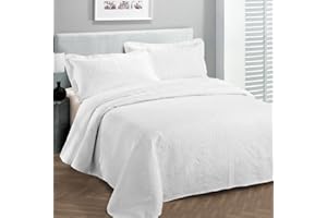 FANCY LINEN (King/California King, White) - Fancy Collection 3pc Luxury Bedspread Coverlet Embossed Bed Cover Solid White New Over Size 300cm x 270cm King/California King