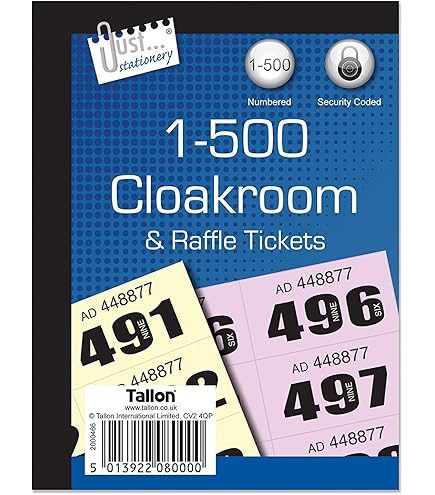 CLOAKROOM AND RAFFLE Ticket Book - Numbered 1 To 400 - Security Coded