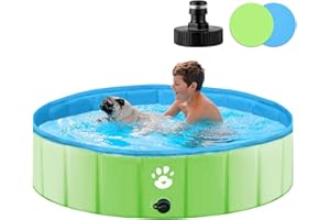 YIKANWEN Piscina per Cani Pieghevole,Piscina per bambini 140x30cm in PVC,Piscina per Cani xl Grandi Stabile e Antiscivolo,Taglia Grande per Bambini,Verde,Rotonda