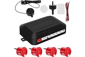 Bopfimer Sensor De Aparcamiento De Coche Parktronic 4 Sensores 22 Mm con Zumbador De Zumbador De De Respaldo Inverso-Rojo