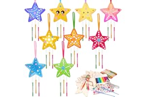 Bestomrogh 9 Stück Seesternen Windspiel Bastelset, Windspiel Bastelset Kinder, Meerestier Holz Bastelset zum Bemalen,Holz Windspiel für Kinderge Geburtstagsfeier Taschen (Ozeantiere)