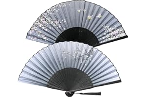 SALEEPENDENT 2 Pezzi bambù stile Ventaglio pieghevole, Ventaglio Pieghevole Nero in Tessuto di Seta, Cinese Ventilatore in Stoffa Orientale per la decorazione della, cosplay, matrimoni, Regali di Nozze.