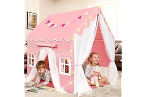 Herenear 2 IN 1 Kinderzelt Indoor, Spielzelt Kinder Indoor mit Lichtern, Zelt Kinderzimmer für Drinnen, Kinderspielhaus, Zelt Kinderzimmer Kuschelecke Kinderzimmer ab 3 Jahre (Rosa)