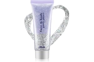 MOFAJANG Gel Glitter Per Il Corpo, Paillettes Argento Per Il Viso, Lozione Scintillante Olografica, Gel Per Viso E Corpo Per Occhi, Capelli, Unghie, Arte Fai-Da-Te, Ideale Per Il Trucco Da Festa,Cosplay(50ml)