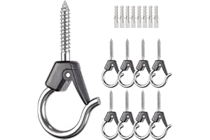 BeneLabel 8 szt. wkręcany wieszak na haczyki M6 na lampki świąteczne, ogrodowe wiszące rośliny, drut sznurkowy, kubki, przybory kuchenne z klamrą bezpieczeństwa i kotwicą rozszerzającą, 8,3 cm, czarny