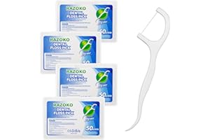 RAZOKO Dental Floss Picks, High-Pull Toothpicks Sticks Clean/Heathy Dentalpicks with Travel Case Perfect for Family,Hotel,Travel (200 Pcs)