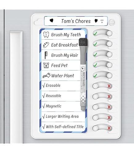 Magnetic Chore Chart For Refrigerator 15x11 - Dry Erase Board With Markers & Reward Icons