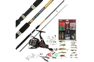 GENERIC Spinning Fishing Combo 6ft 2pc Rod & Reel + Line With 101 Mixed Spinners Plugs Pliers Lure Pike Sea Freashwater Tackle