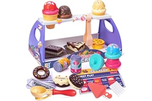 ONLYFUN Eisdiele Kinder | EIS Spielzeug für Kinder | Kaufladen Kinder für Rollenspiele mit Einkaufsladen | Spielküche Zubehör | Montessori Spielzeug Geschenk für Kinder 3 4 5 6 Jahren