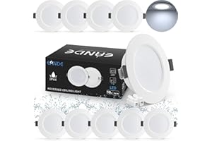 Eande 10x Spots LED Encastrable 5W IP44 98mm Blanc Froid 6500k 450lm, Éclairage Encastré Spot LED Extra Plat 25mm Étanche, Spots de Plafond 230V pour Salle de Bain Salon Cuisine, Trou 75-85mm