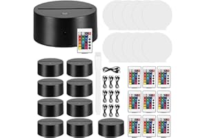 ONEVER Base de lámpara de luz LED nocturna 3D, base de luz acrílica de base LED de 16 colores con soporte de luces LED de control táctil de placa acrílica de 10 piezas para dormitorio infantil