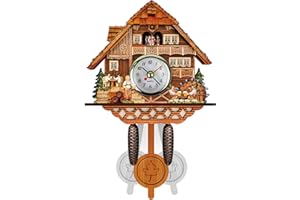 Allayu Reloj de Pared Antiguo con Alarma oscilante, Reloj clásico Atemporal Tradicional de la Selva Negra, Reloj de Cuco de para Madera, CM011