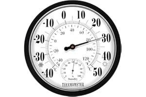 LIRCHES Indoor Outdoor Thermometer Große Zahlen - 10'' Gartenwand Patio Wetterthermometer Hygrometer, Keine Batterie erforderlich zum einfachen Ablesen, Außenthermometer für Terrasse, Haus, Gartendekoration