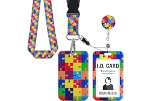 Amaxiu Porta tarjetas de identificación retráctil para concienciación sobre el autismo, carrete de insignia y protector de tarjetas de crédito resistente