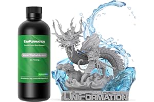 UNIFORMATION HD Resina lavable en agua Fácil de limpiar Rápido curado UV Resina para impresora 3D rápida de baja viscosidad con alta precisión Apto para impresión SLA/LCD/DLP HD Gris 1KG