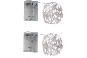 BXROIU Guirnaldas de luces a pilas,3 modos y temporizador,alambre plateado cadenas de 5 metros 50 LEDs,para decorar dormitorios, jardines,fiestas,Navidad,Halloween (Blanco frio, 2 unidades 5 metros)