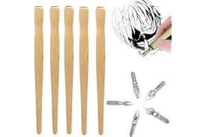 Xiciki 5Pcs Porte-Plume avec 5 Plumes pour Calligraphie et Dessin, Porte-Plume de Dip Quill Pen, pour Manga, Illustrations, Comics, Lettering, Écriture.