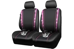 CAR PASS Coprisedili auto in pelle impermeabile, diamante Bling Sparkle Crystal, universale per il 95% di tutte le auto camion SUV, donne ragazze (Anteriore, Rosa)