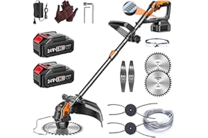 FIUTAZGE Akku Rasentrimmer mit Akku und Ladegerät, 24V Elektro Motorsense mit 2 Akku, 3-In-1 Freischneider Akku, Teleskopierbar, 90° Drehung, für Garten und Rasenmähen