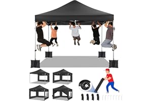 COBIZI Tonnelle de Jardin 3x3m Imperméable Robuste Résistante à l'hiver 2.0, Pliable Extérieur 3 Hauteurs Réglables, Tente de Réception avec 4 Parois Latérales et 4 Sacs de Lestage, Noir