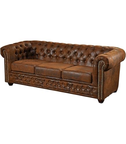 Divano Chesterfield 2 Posti In Pelle Sintetica Marrone - Elegante E Comodo - Foto 9