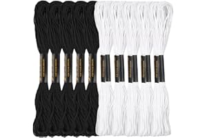 RUNFENG 10 Stück Skeins Stickgarne Baumwolle 8M,Stickgarn, Embroidery Threads Nähgarne Stickseide Kreuzstich Garn für Freundschaftsbänder und Zum Nähen von Stickereien,5 Schwarz und 5 Weiß Stickgarne