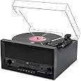 M MUSIC PUBLIC KINGDOM Multi Funcitonal Turntable Center with Built-in Stereo Speakers Wireless Input Record Player CD Play USB Play USB Recording FM Radio Multi-Functional Turntabale Player,Black