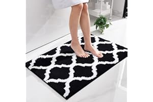 Homaxy Tappetino da bagno antiscivolo, lavabile a pelo lungo, in morbida microfibra, 60 x 90 cm, nero