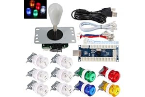 SJ@JX Arcade Game Stick DIY Kit Buttons with Logo LED 8 Way Joystick USB Encoder Cable Controller for PC MAME Raspberry Pi Color Mix