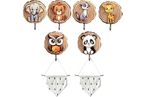 TONGXIYU 6 Stück Kleiderhaken Kinder,Kleiderhaken Kinder selbstklebend,Wandhaken aus Holz in Tierformen,Wandhaken aus Holz in Tierformen, Children's Wooden Wall Hooks for Children's.