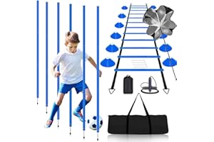 BJNCDIO Slalomstangen Fussball Trainingszubehör mit 6 Slalom Poles, Koordinationsleiter 6m, 12 Hütchen, Springseil und Resistance Fallschirm, Fußball Trainingsset für Koordinationstraining