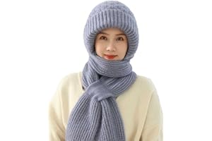 RUVE Integrated Ear Protection Windproof Cap and Scarf, Winter Warm Knitted Hat, Thickening Beanie