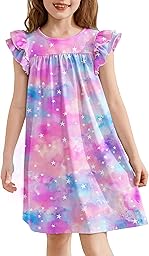 Arshiner Mädchen Nachthemd Flatterärmel Schlafkleid Kinder Sommer Kurzarm Schlafanzug Kleid Niedlichen Rundhals Nachtkleid 5-14 Jahre