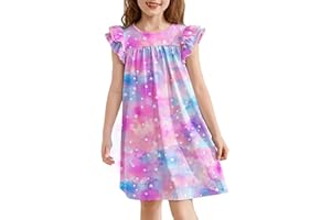Arshiner Mädchen Nachthemd Flatterärmel Schlafkleid Kinder Sommer Kurzarm Schlafanzug Kleid Niedlichen Rundhals Nachtkleid 5-14 Jahre