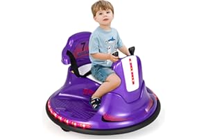 Maxmass 360-Degree Rotation Spin Bumper Car, Battery Powered Kids Waltzer Car with Dual Joystick, Remote Control, LED Lights and Music, 12V Electric Vehicle Ride on Toys for Boys Girls (Purple)