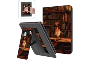 Ayotu Custodia con Supporto per 6" Nuovo Kindle 11ª Generazione 2024/2022 (Modello: RS23CV/C2V2L3), Custodia in Pelle PU con Cinturino da Polso, La Biblioteca