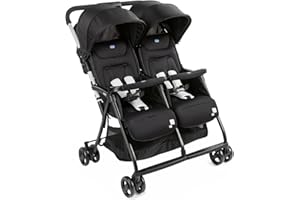 Chicco OHlalà Twin Passeggino Gemellare Doppio da 0 Mesi a 15 kg, Passeggino Leggero Reclinabile e Pieghevole, Chiusura Compatta, Poggiagambe Regolabili, Parapioggia e Capottina Estendibile, Nero