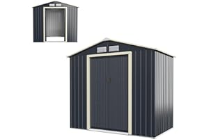 HOMASIS Abri de Jardin en Métal Avec Toit à Pignon, 4 Fenêtres d'Aération et 2 Portes Coulissantes