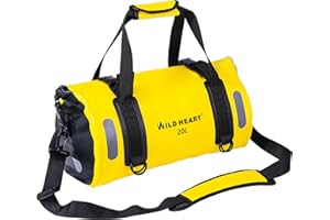WILD HEART Bolsa de Lona Impermeable 20L 30L 40L con Costuras soldadas Correas de Hombro, Bolsillo de Malla para Kayak, Camping, Paseos en Bote, Bicicleta, Motocicleta…