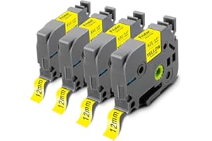 4x Pristar 12mm Compatible pour Brother TZe-631 TZ-631 TZe631 TZe Ruban Noir sur Jaune Laminé pour Brother P-touch PT-E110 PT-H107B H100LB H200 PT-P700 PT-D200 D400 E300VP H101C