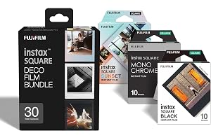 instax FYRKANTIG film Deco filmbunt, 30 bilder som innehåller 1 x 10 skott paket med svart och solnedgång designkanter och 1 x 10 skott Monchrome