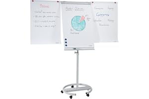 ‎FRANKEN FRANKEN Flipchart, Beschreibbar, Magnetisch, Mobil, Mit Rollen und 2 Seitenarmen, Whiteboard mit Ständer, Papierhalterung und Stifteablage, 68 x 105 cm, ECO Mobil, F2400/N